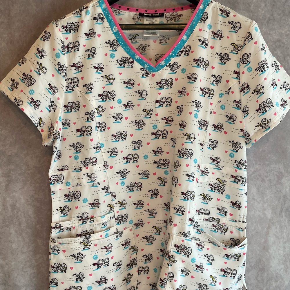 HeartSoul Playful Animal Print Scrub Top L